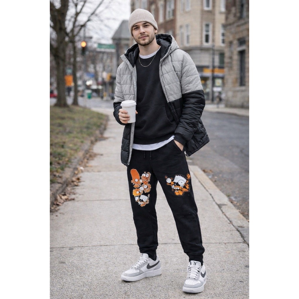 KOL The Simpsons Zombie Graphic Print Jogger Sweatpants Cartoon Adult Medium